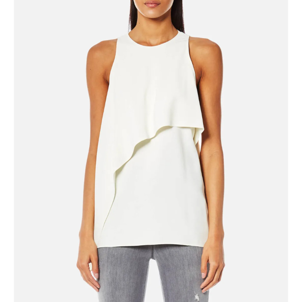 Helmut Lang Ivory Side-Drape Popover Crepe Sleeveless Blouse S